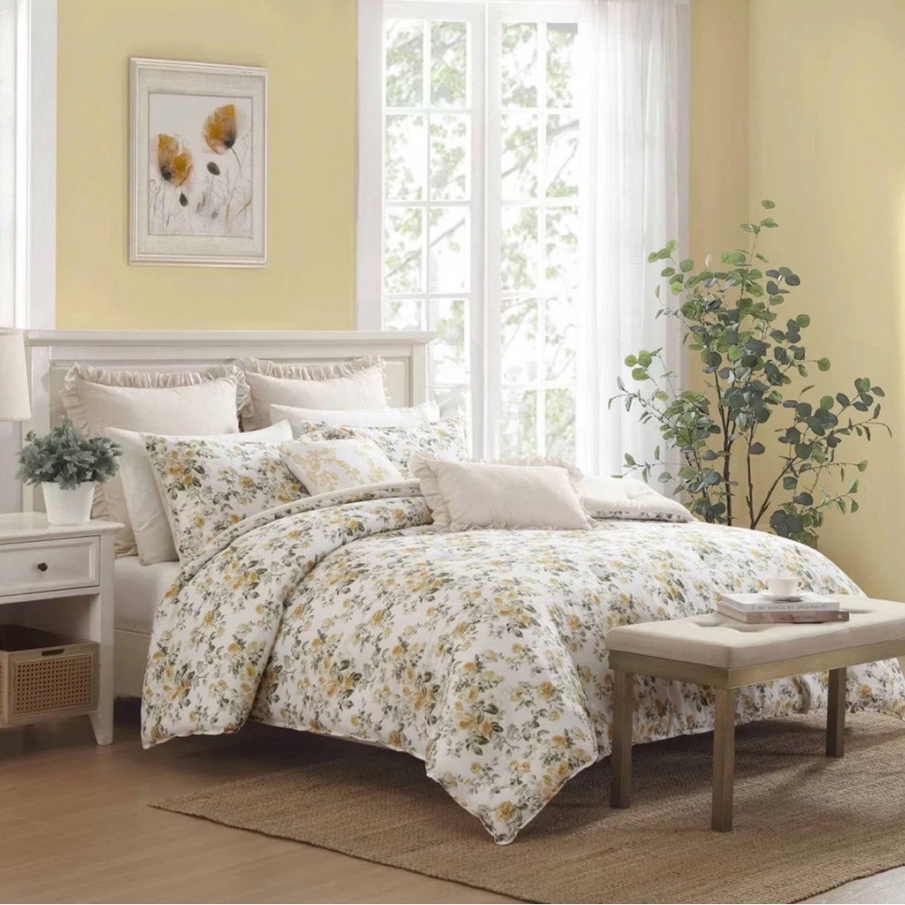 7pc BONUS Comforter Sham Set Laura Ashley Roses Gold Full/Queen - Picture 2 of 7